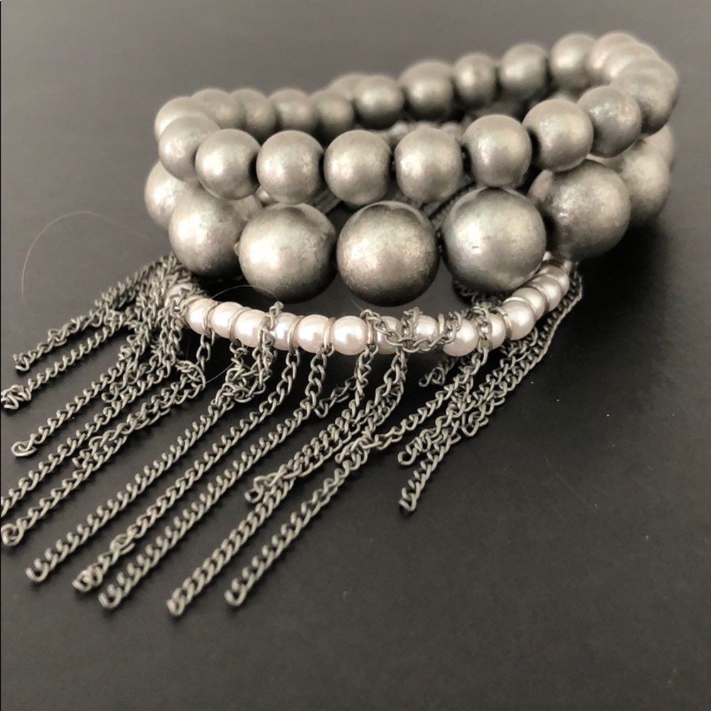NWOT SILVER PEARL BRACELETS W/SILVER TONE CHAINS - Picture 6 of 7